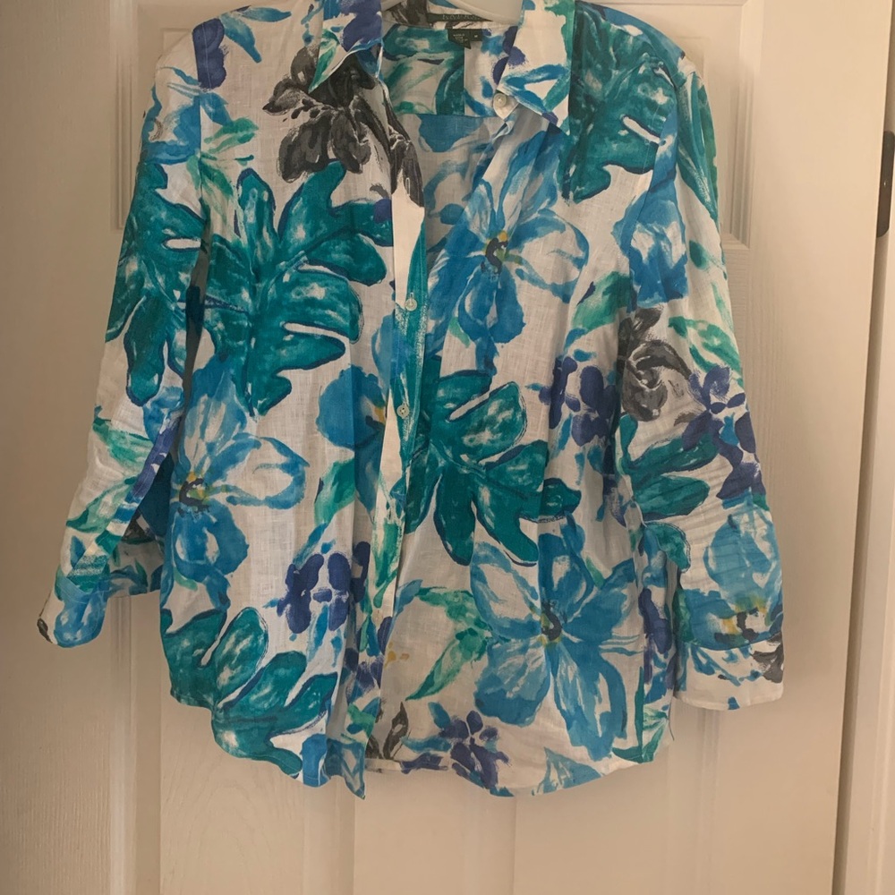 Ralph Lauren Blue and White Linen Shirt